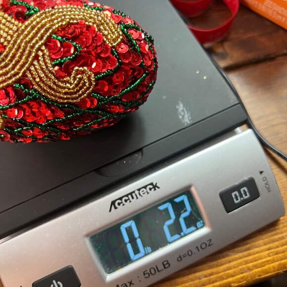 Vintage Handcrafted Red Sequin & Beaded Decorative Christmas Ornament Egg - Picture 6 of 6